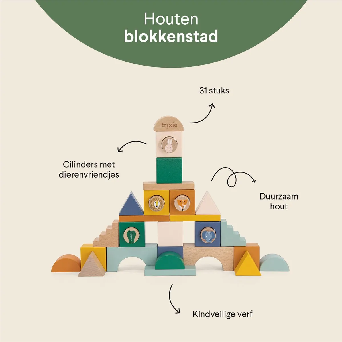 Trixie Houten Stappelblokken 31-delig - Multi