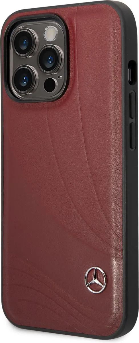 Mercedes-Benz Wave Leather Back Case iPhone 14 Pro - Rood