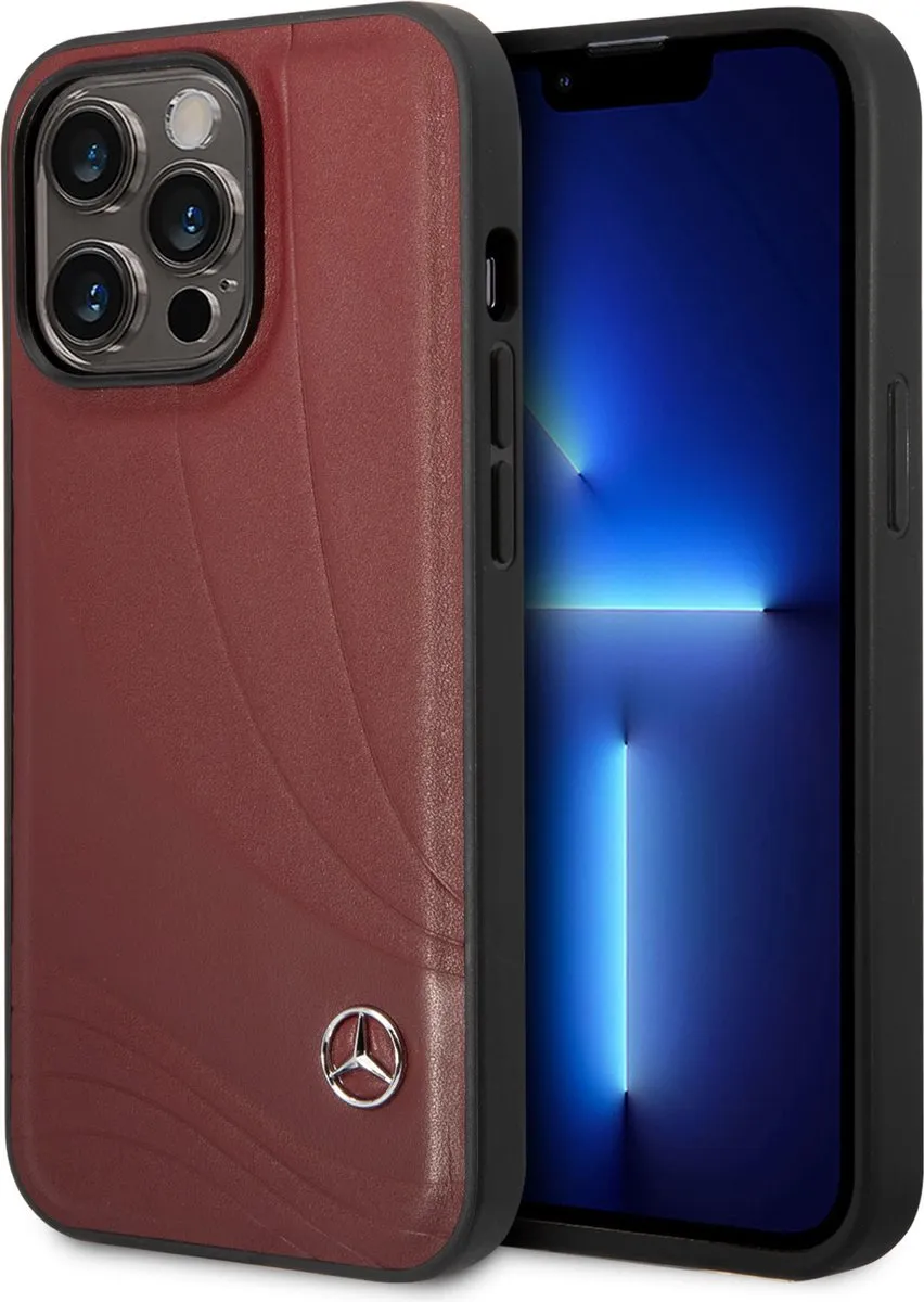 Mercedes-Benz Wave Leather Back Case iPhone 14 Pro - Rood