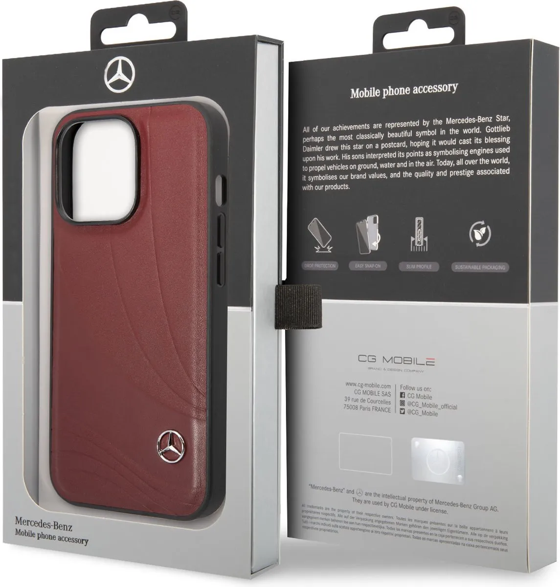 Mercedes-Benz Wave Leather Back Case iPhone 14 Pro - Rood - afbeelding 6 van 6