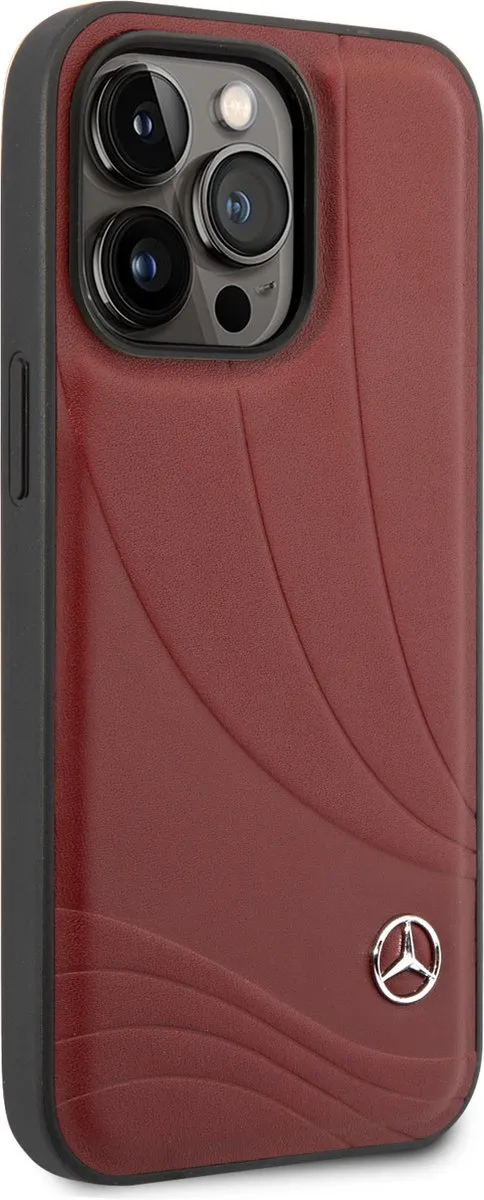 Mercedes-Benz Wave Leather Back Case iPhone 14 Pro - Rood