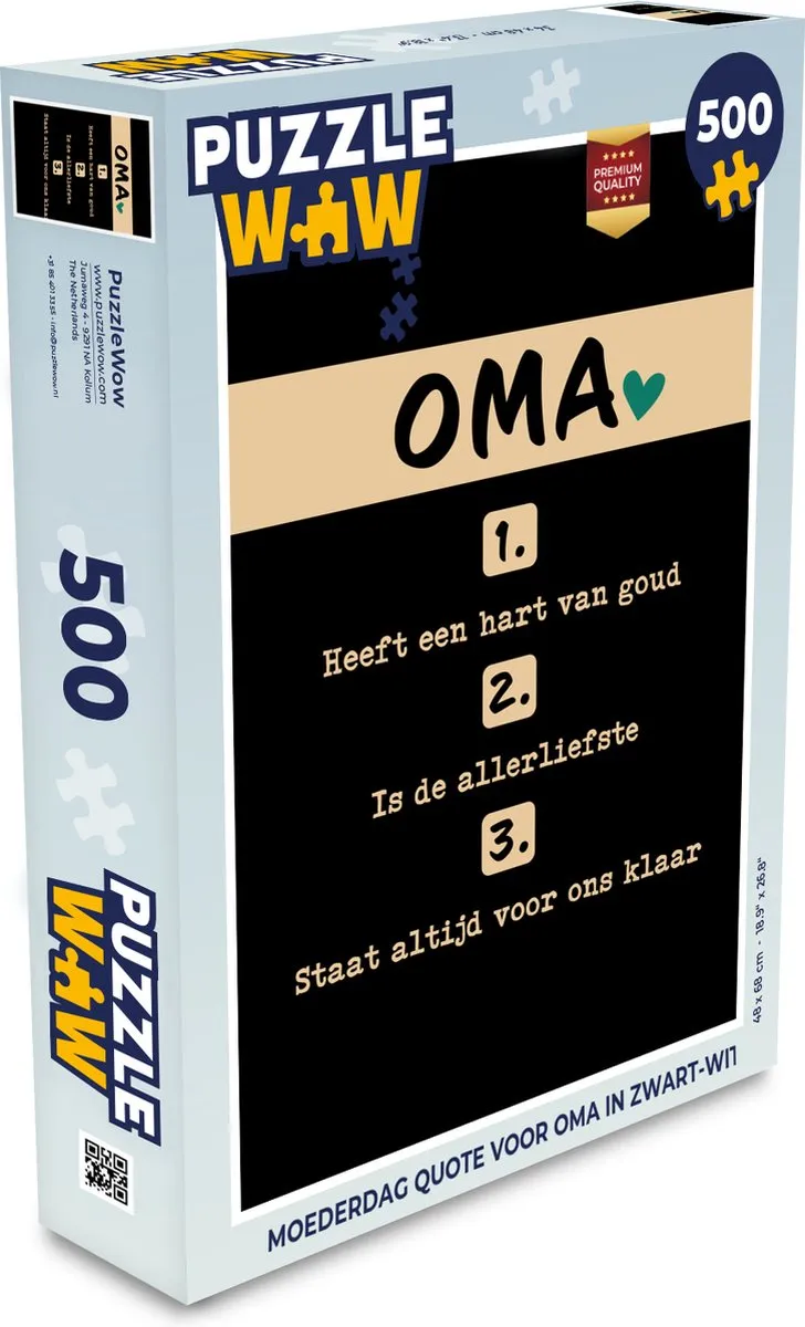 PuzzleWow Quotes Oma is de allerliefste Legpuzzel 500 Stuks