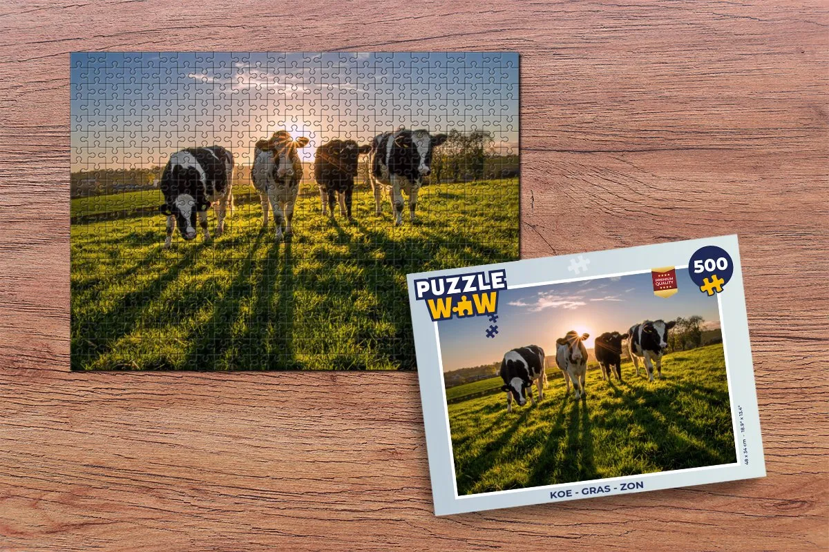 PuzzleWow Legpuzzel Koe Gras Zon 500 Stuks - Multicolor
