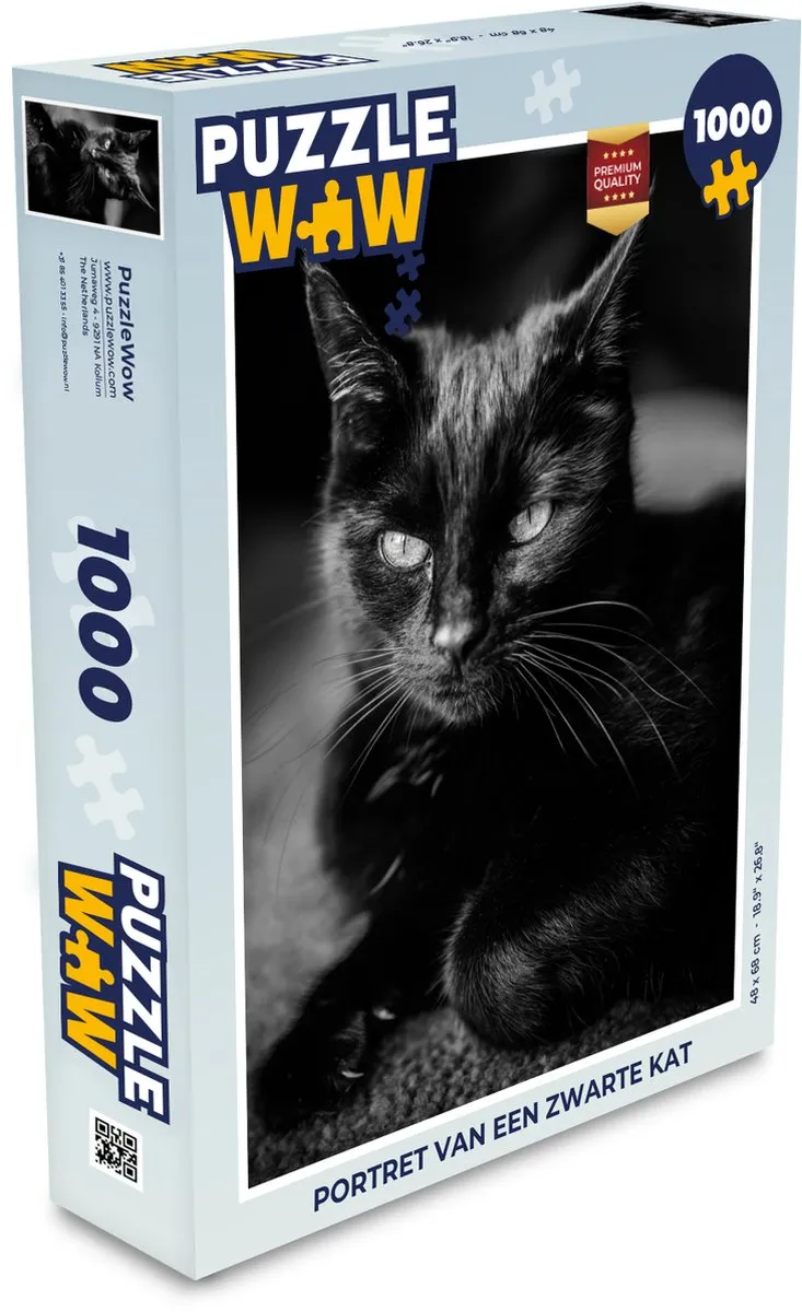 PuzzleWow Portret van een zwarte kat - Legpuzzel 1000 Stuks - Multicolor