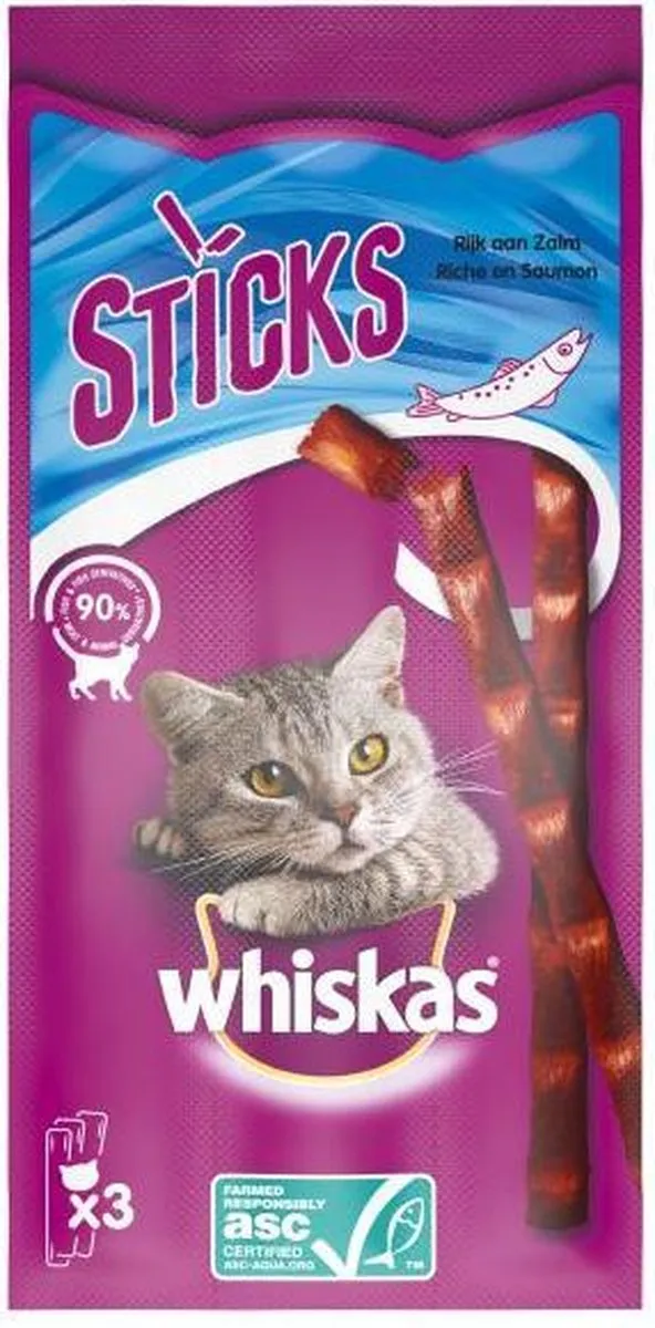 Whiskas Snack Sticks Zalm 18g - 28 Stuks