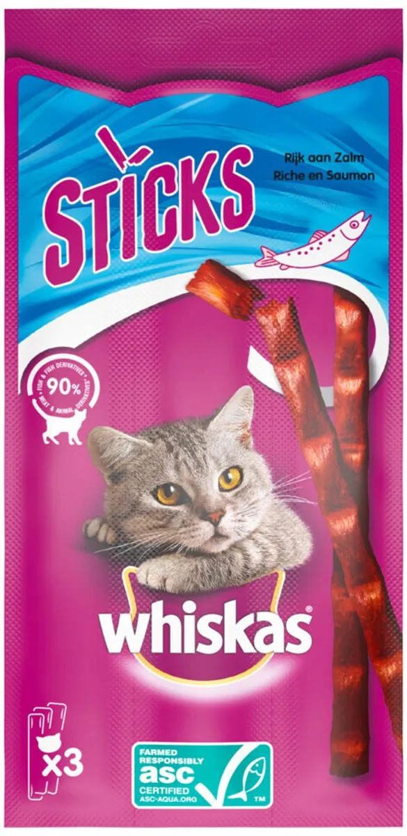 Whiskas Snack Sticks Zalm 18g - 28 Stuks