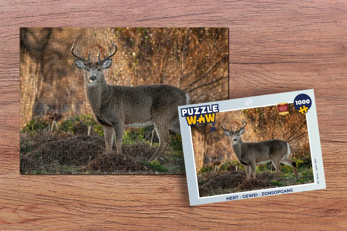 PuzzleWow Hert Gewei Zonsopgang Legpuzzel 1000 Stuks - Multicolor