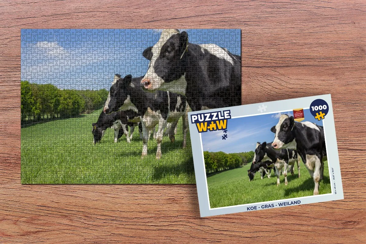 PuzzleWow Legpuzzel Koe in het Gras 1000 Stuks - Multicolor