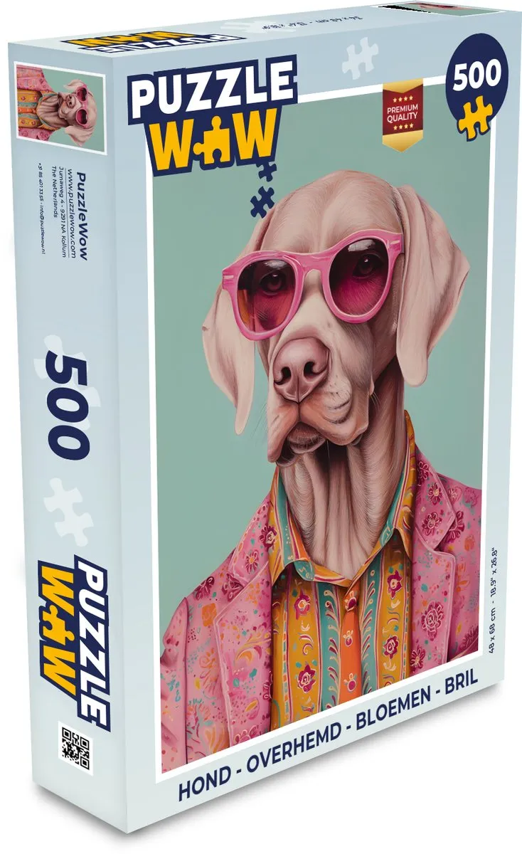 PuzzleWow Hond Overhemd Bril Legpuzzel 500 Stuks