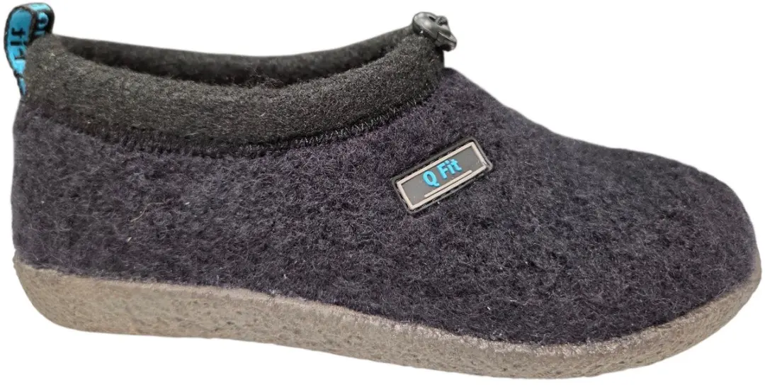 Q Fit Cato Zwarte Wollen Gesloten Dames Pantoffels - Zwart - 45