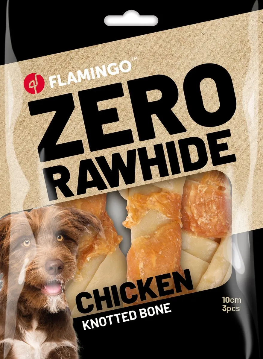 Flamingo Zero Rawhide Geknoopt Been Kip 10cm - 3 Stuks