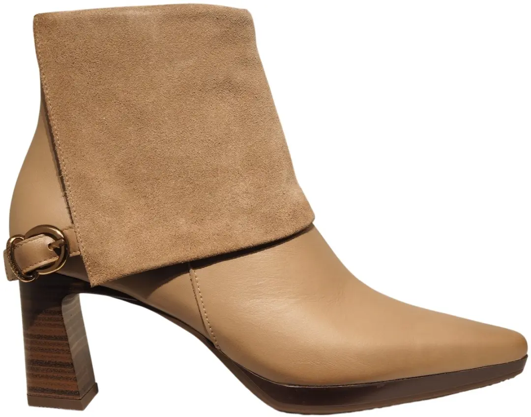 Hispanitas beige leren enkellaarzen met suède flap HI265229