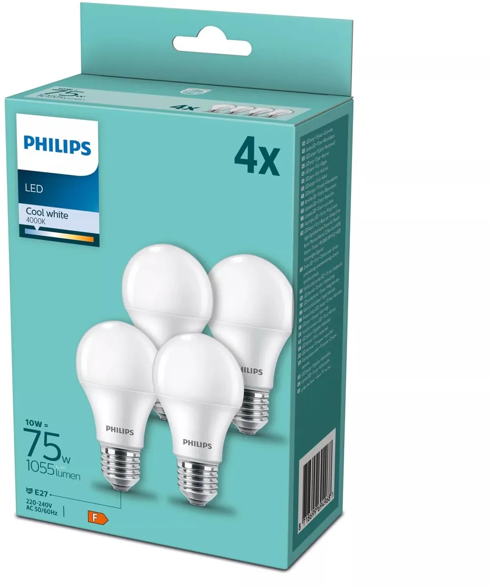 Philips CorePro LED A60 E27 10W 4000K - 4 Stuks - Mat