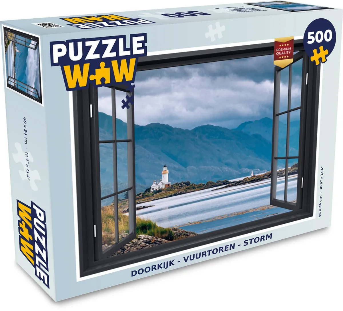 PuzzleWow Doorkijk Vuurtoren Storm Legpuzzel 500 Stuks