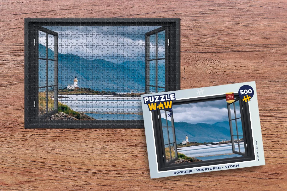 PuzzleWow Doorkijk Vuurtoren Storm Legpuzzel 500 Stuks - Multicolor