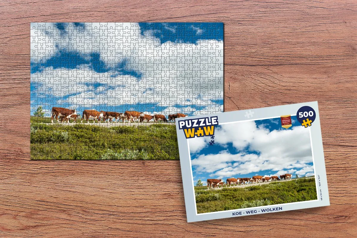 PuzzleWow Koe Weg Wolken Legpuzzel 500 Stuks - Multicolor