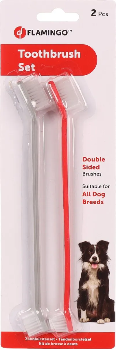 Flamingo Tara Tandenborstelset Honden - 2 Stuks Rood/Grijs
