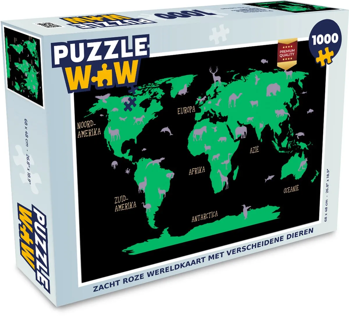 PuzzleWow Wereldkaart Dieren Puzzel 1000 Stuks