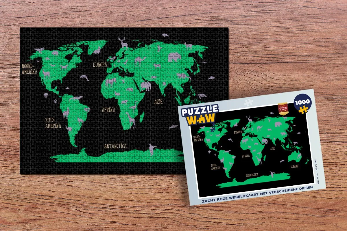 PuzzleWow Wereldkaart Dieren Puzzel 1000 Stuks - Multicolor