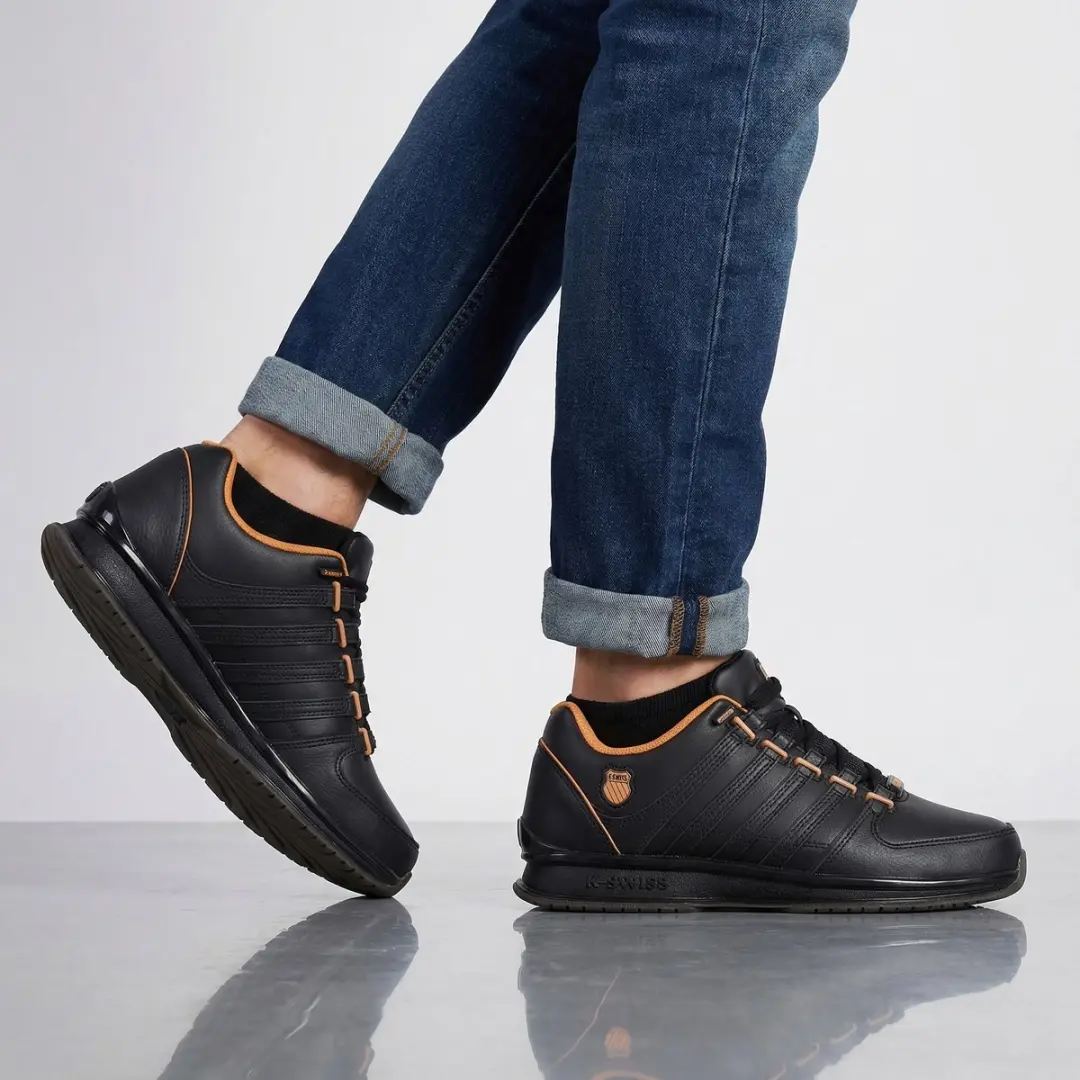 K-Swiss RINZLER Leather - Heren Sneakers Schoenen Zwart 01235-014-M , Maat: EU 42.5 - afbeelding 2 van 6