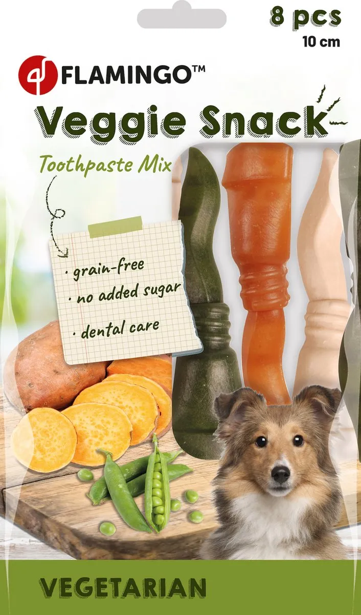 Flamingo Veggie Tandpasta Hondensnacks - 8 Stuks