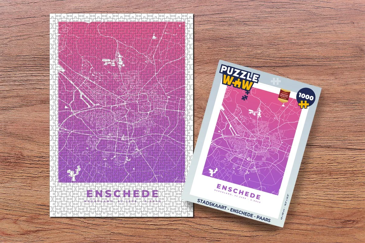 PuzzleWow Stadskaart Enschede Legpuzzel 1000 Stuks - Paars