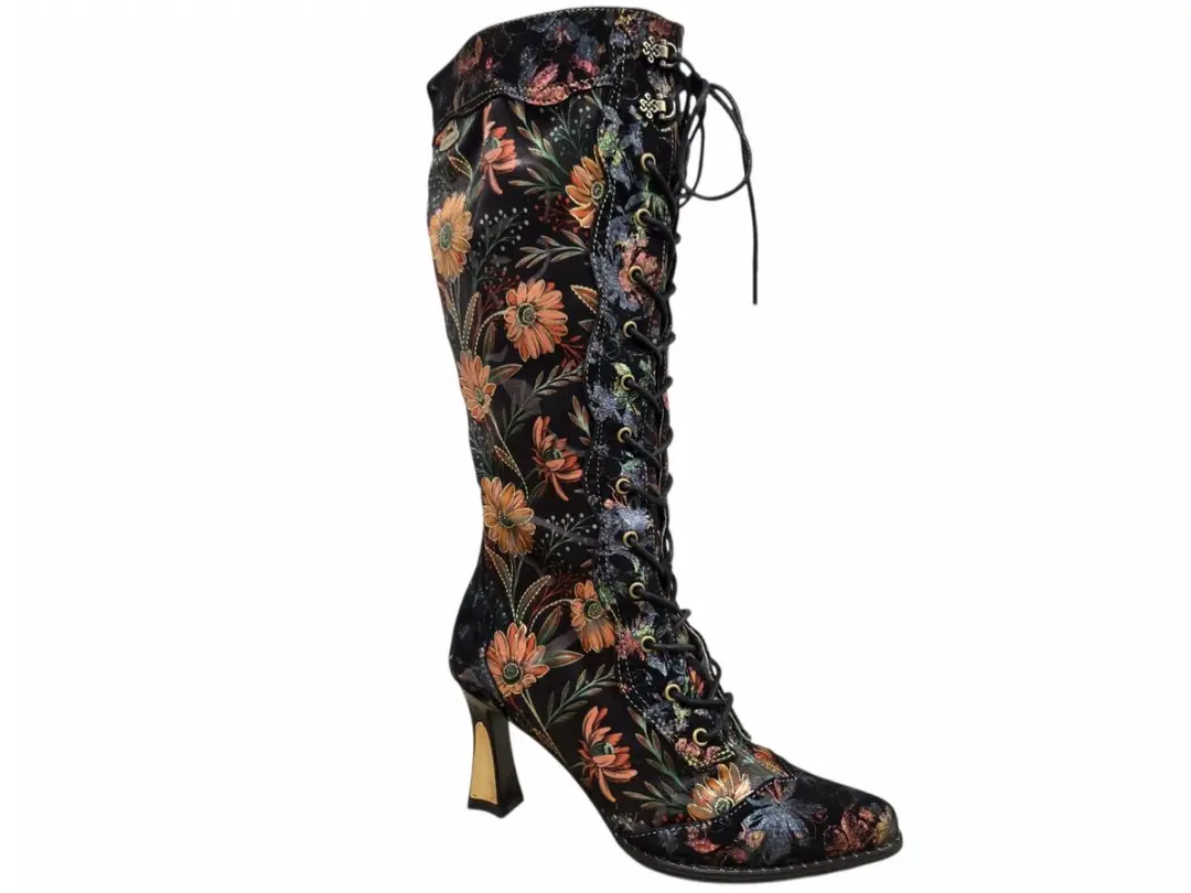 Laura Vita hoge veterlaarzen met bloemenprint