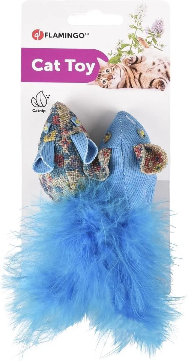 Flamingo Marly Muis Kattenspeelgoed - Blauw - 2 Stuks