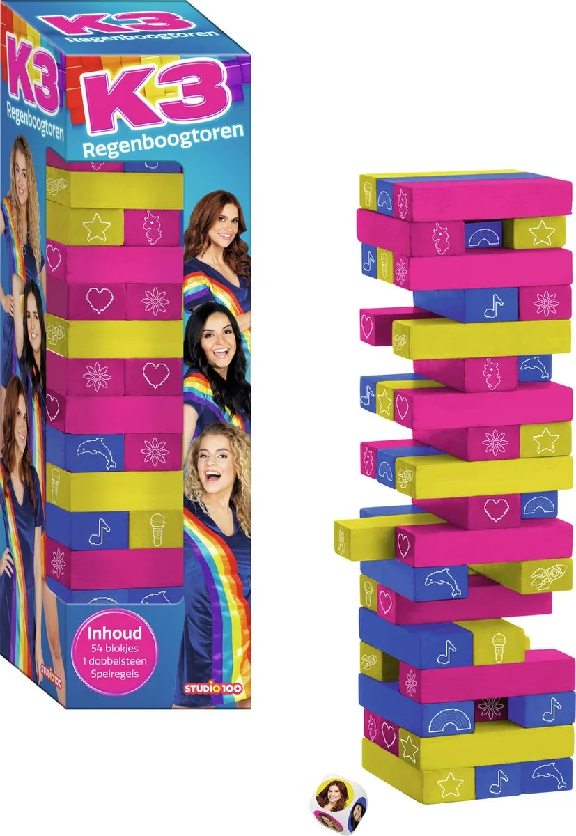 K3 Regenboogtoren Actiespel - 54 Blokjes - 2-4 Spelers