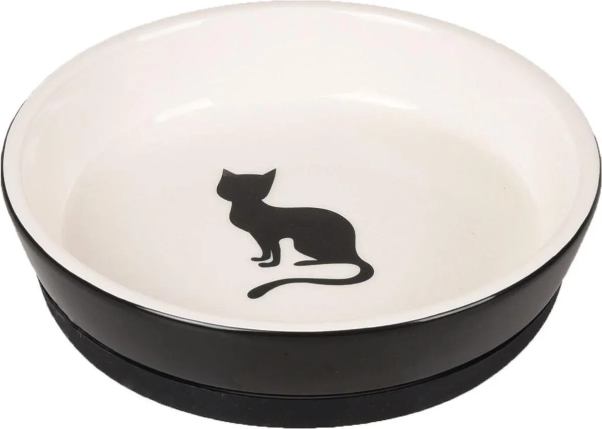 Flamingo Nala Keramische Voerbak Kat - 220ml - Ø14cm - Zwart & Wit
