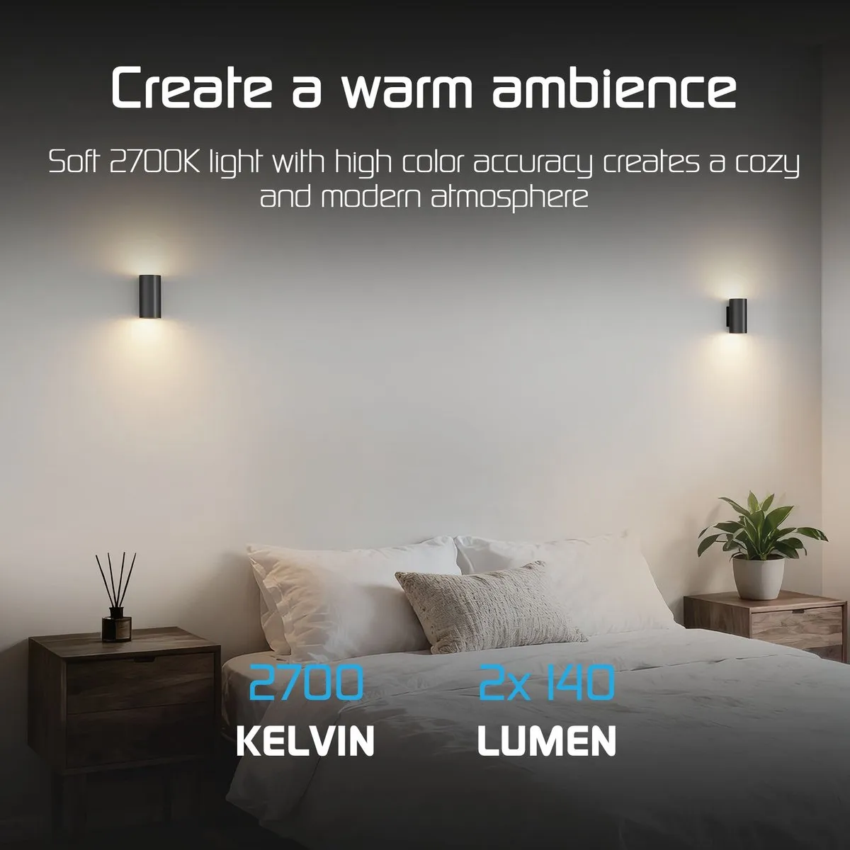 Ledvion Wandlamp USB Oplaadbaar 2x - Zwart - 4400mAh - 2700K