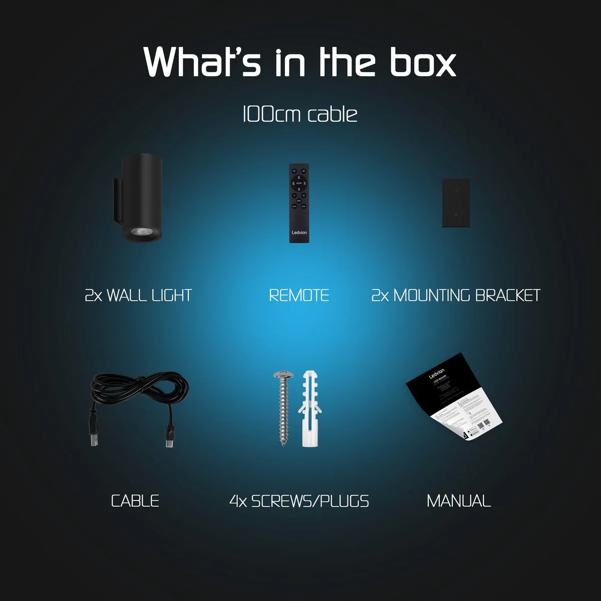 Ledvion Wandlamp USB Oplaadbaar 2x - Zwart - 4400mAh - 2700K