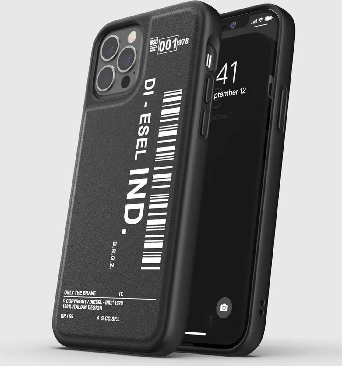 Diesel Moulded Case Core Barcode Graphic PC en TPU hoesje voor iPhone 12 en iPhone 12 Pro - zwart