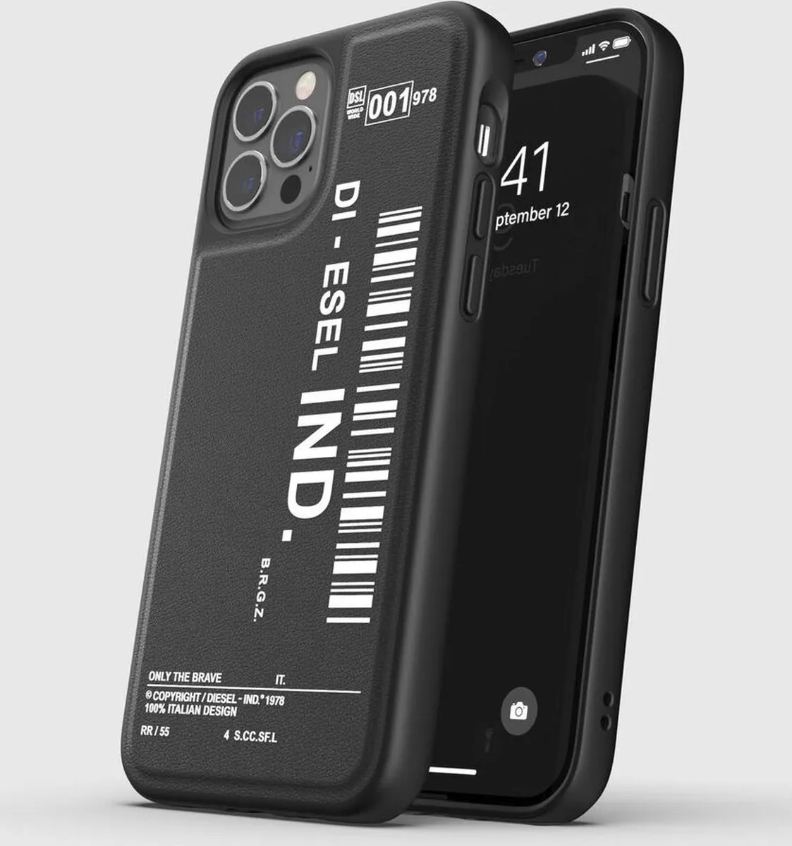 Diesel Moulded Case Core Barcode Graphic PC en TPU hoesje voor iPhone 12 en iPhone 12 Pro - zwart