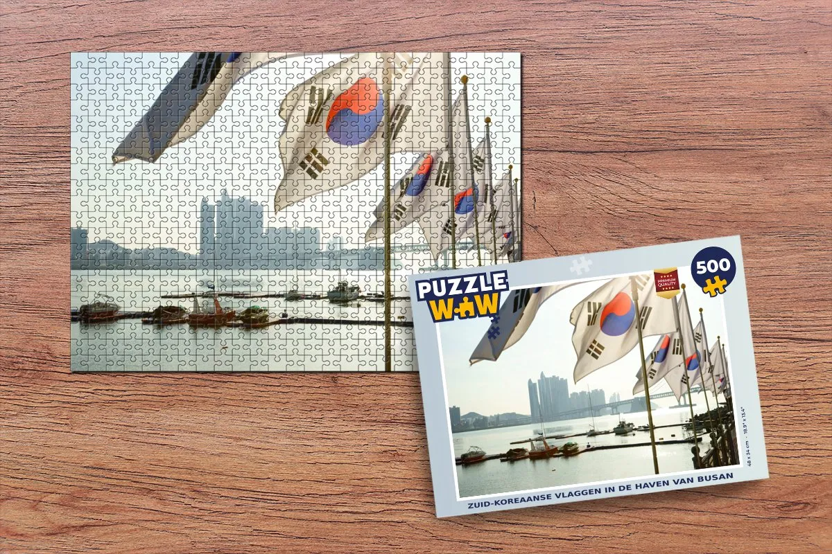 PuzzleWow Legpuzzel Zuid-Koreaanse Vlaggen Busan 500 Stuks - Multicolor