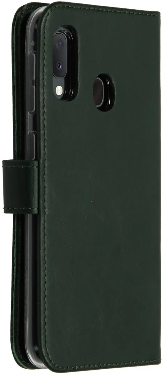 Selencia Hoesje Samsung Galaxy A20e - Groen Lederen Bookcase - 3 Pasjes