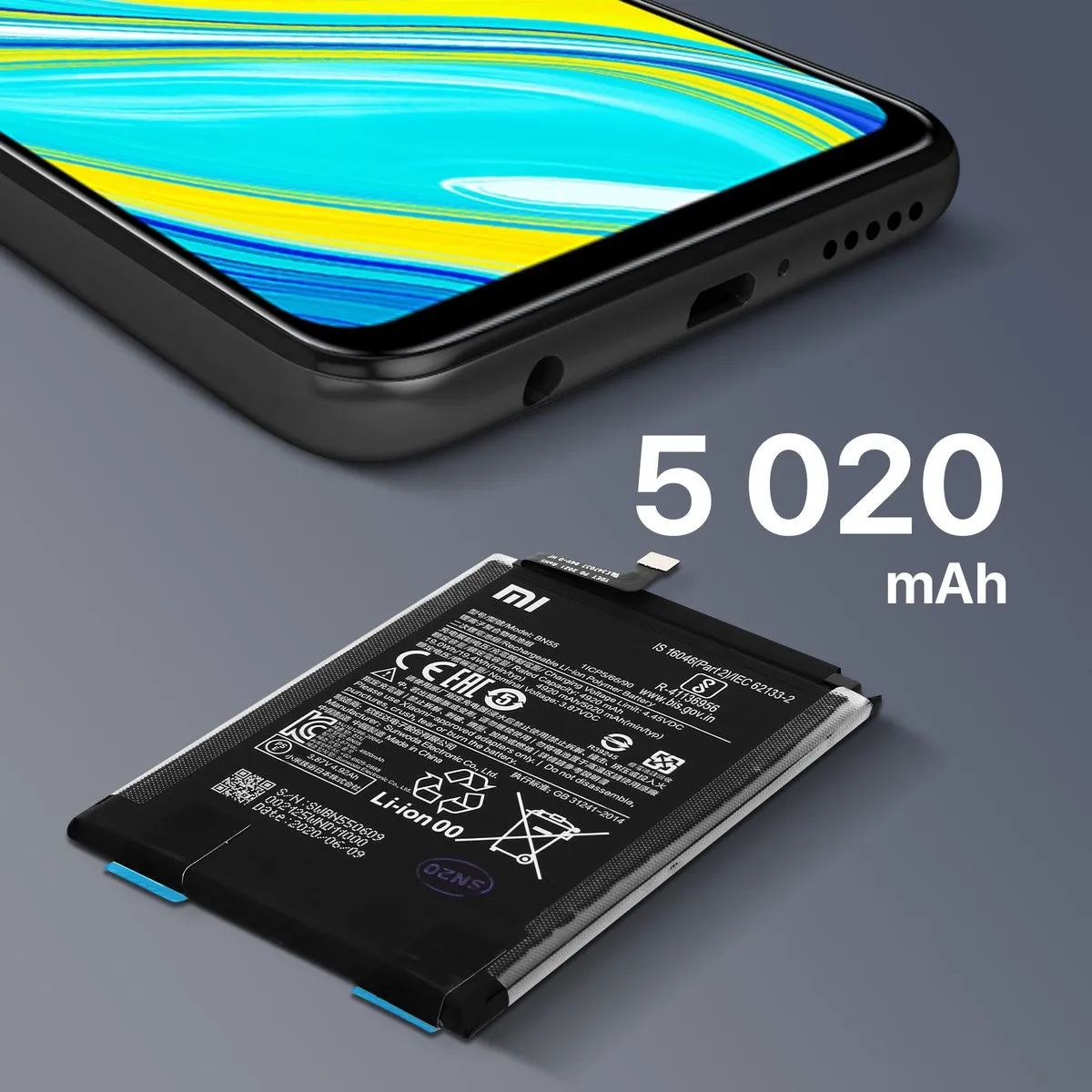 Xiaomi Redmi Note 9S Originele Batterij BN55 5020mAh - Zwart