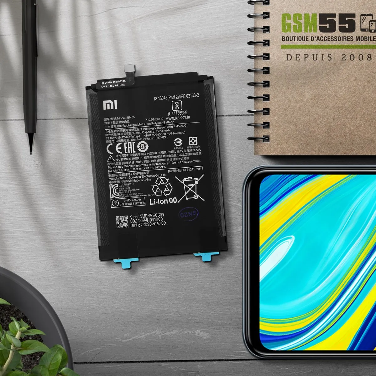 Xiaomi Redmi Note 9S Originele Batterij BN55 5020mAh - Zwart