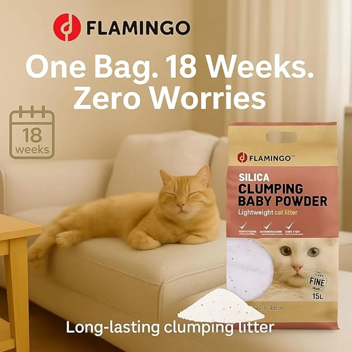 Flamingo Silica Kattenbakvulling Babypoeder - 30L (2x15L)