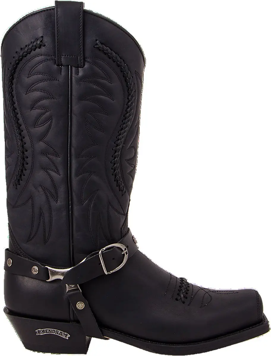 Sendra Boots 3434 Sam Zwart Handgemaakt Kuit Hoge Unisex Biker Western Laarzen L