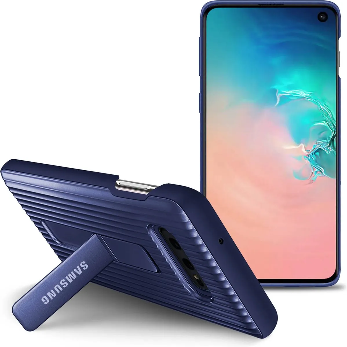 Samsung Galaxy S10e Beschermhoes Stand Blauw/Zwart