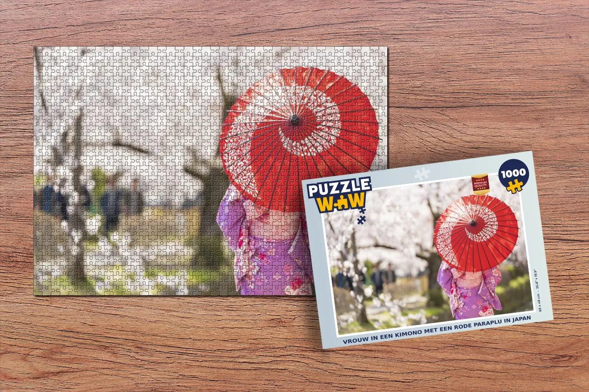 PuzzleWow Legpuzzel Vrouw in kimono met paraplu - 1000 Stuks - Multicolor