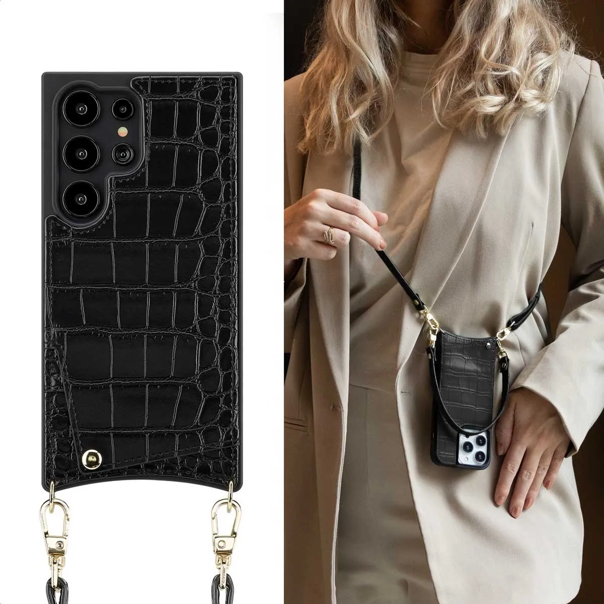 Selencia Croco Backcover Hoesje Samsung Galaxy S24 Ultra - Zwart