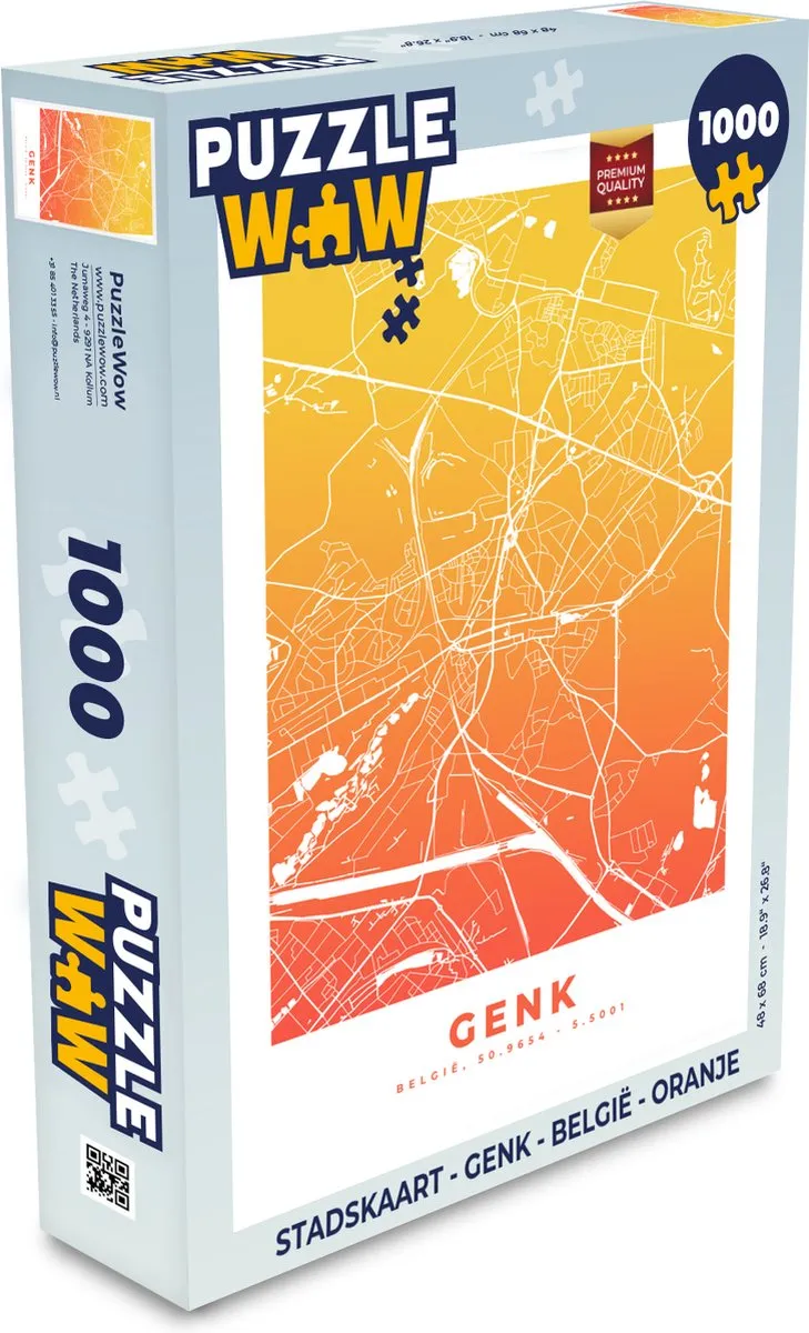 PuzzleWow Stadskaart Genk België Legpuzzel 1000 Stuks