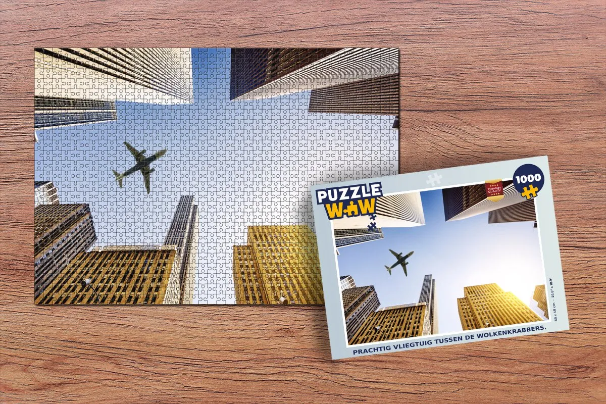 PuzzleWow Legpuzzel 1000 Stuks - Vliegtuig tussen Wolkenkrabbers Multicolor