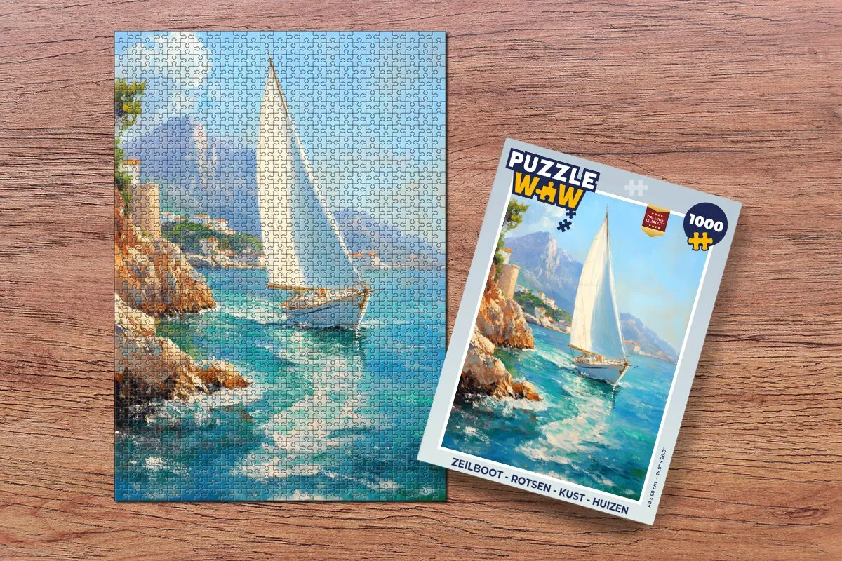 PuzzleWow Legpuzzel Zeilboot 1000 Stuks - Rotsen & Huizen