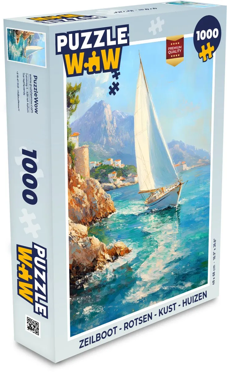 PuzzleWow Legpuzzel Zeilboot 1000 Stuks - Rotsen & Huizen