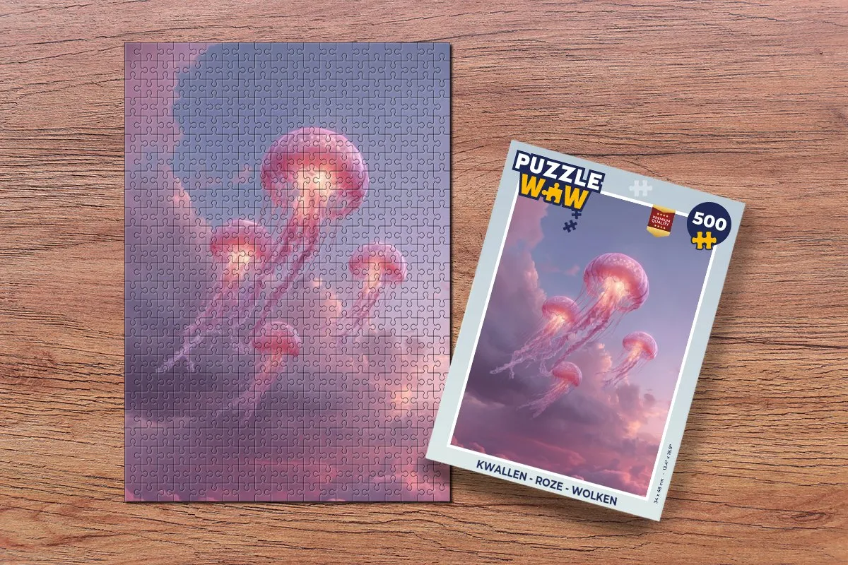 PuzzleWow Kwallen Puzzel 500 Stuks - Roze Wolken