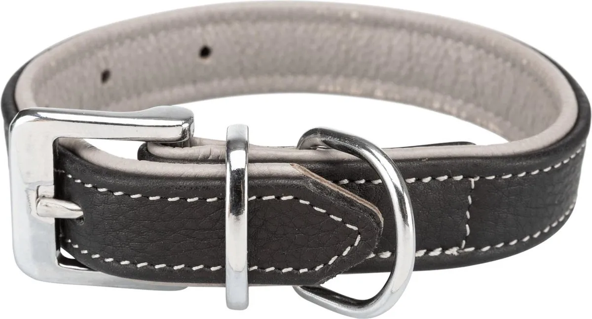 Trixie Active Comfort Halsband Leren 35mm x 52-63cm - Zwart/Grijs