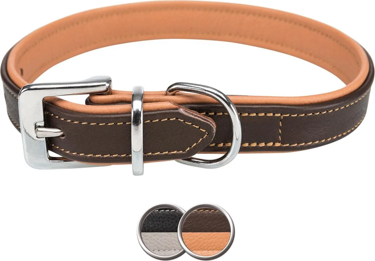 Trixie Active Comfort Halsband Leren 35mm x 52-63cm - Zwart/Grijs